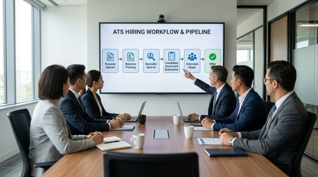 Greenhouse ATS resume optimization Diagram showing how Greenhouse ATS scorecard system evaluates candidates based on pre-defined competencies