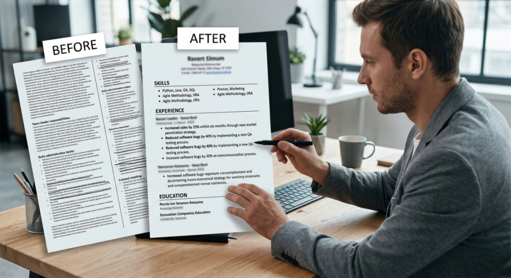 Greenhouse ATS resume optimization Side-by-side comparison of a UX Designer resume before and after Greenhouse ATS optimization