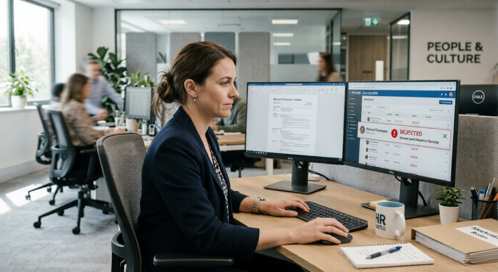 ATS resume rejected by applicant tracking system on recruiter computer screen