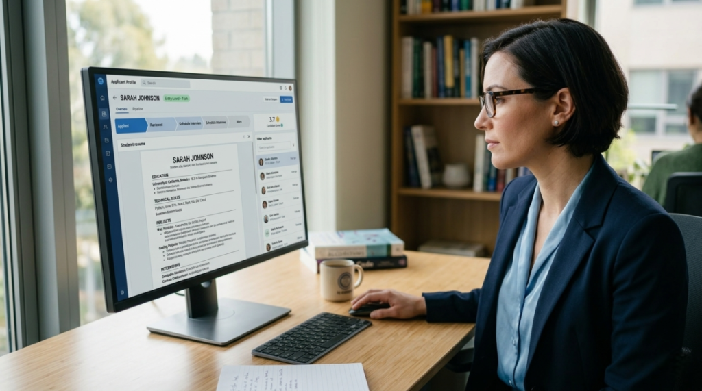 ATS resume for students with no work experience recruiter reviewing student resume in applicant tracking system