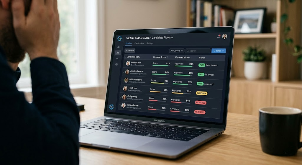why my resume is not getting interviews ATS software dashboard showing resume rejection scores and keyword match percentages