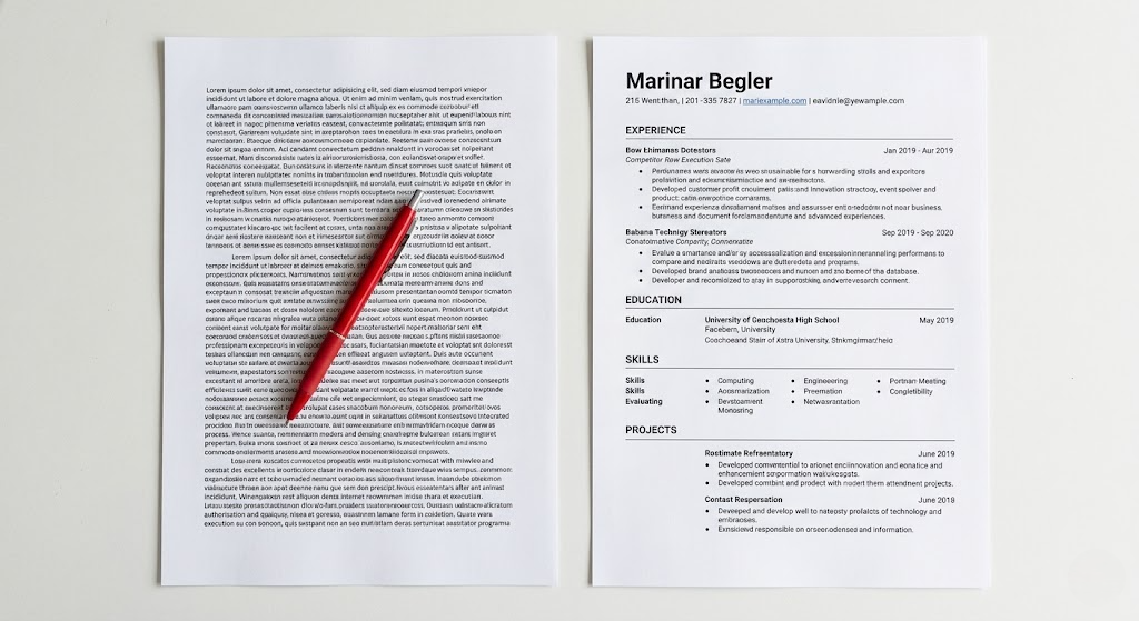 Before and after comparison of a word salad resume vs a clean ATS-optimized resume