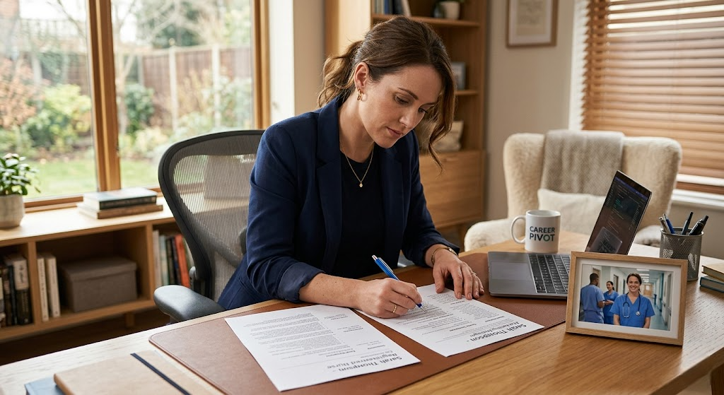 ATS resume for career change. Career changer comparing and rewriting resume for new industry using ATS optimization strategies