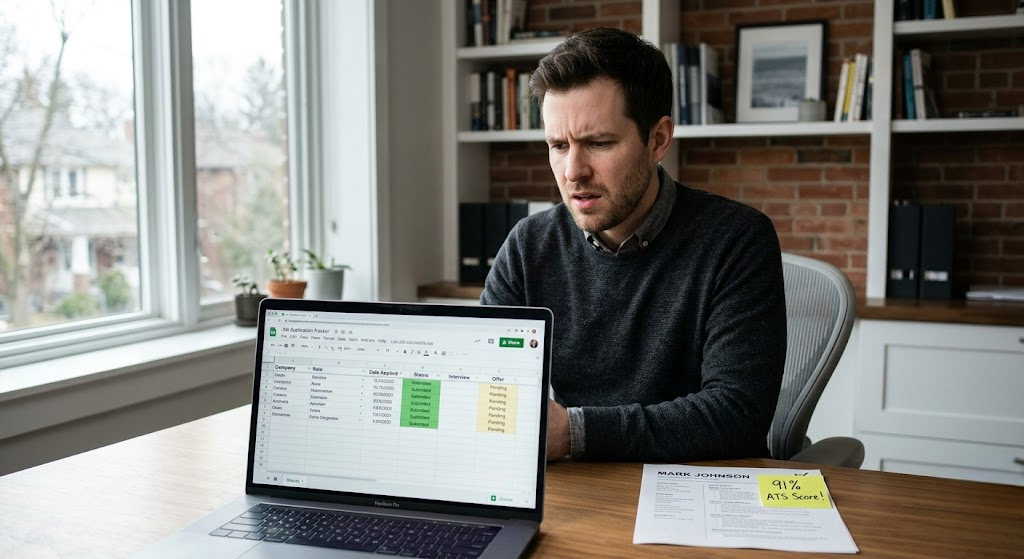 why ats score high no interviews Frustrated job seeker with 91% ATS score checking inbox for interview callbacks with no responses