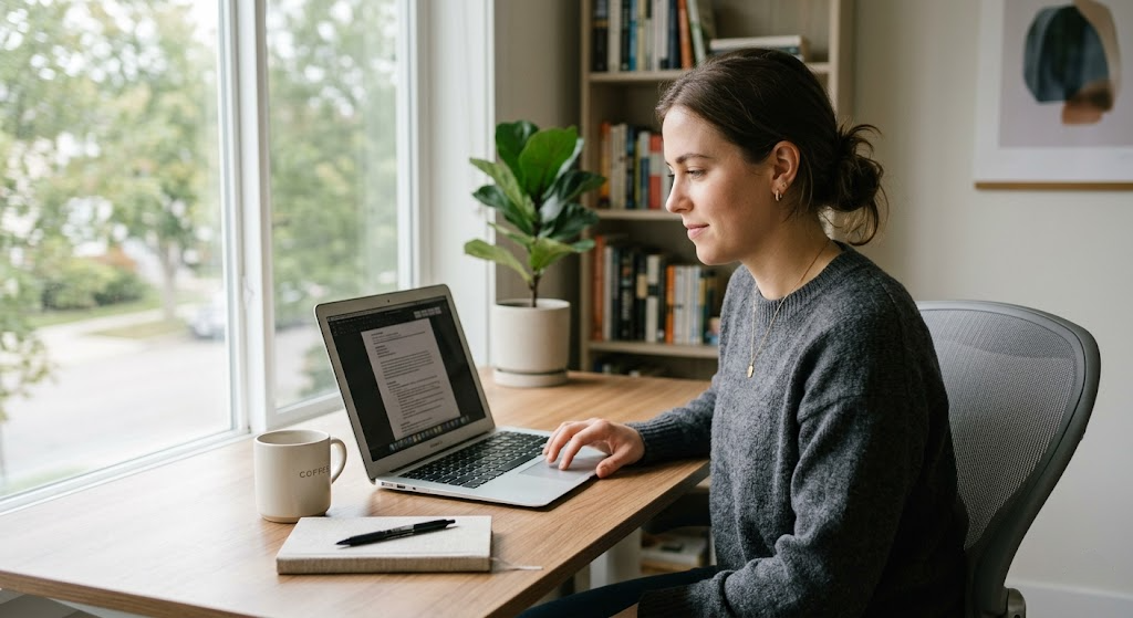 where to put keywords on resume Job seeker optimizing a resume for ATS keyword placement at a home office desk in 2026.