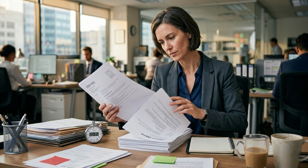 does ats automatically reject resumes   Recruiter rapidly reviewing resumes in 7-second window after ATS filtering — the human stage of hiring