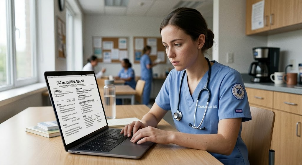 ATS friendly resume for nursing students no experience nurse reviewing resume job application new graduate nurse reviewing ATS friendly resume before applying for hospital job