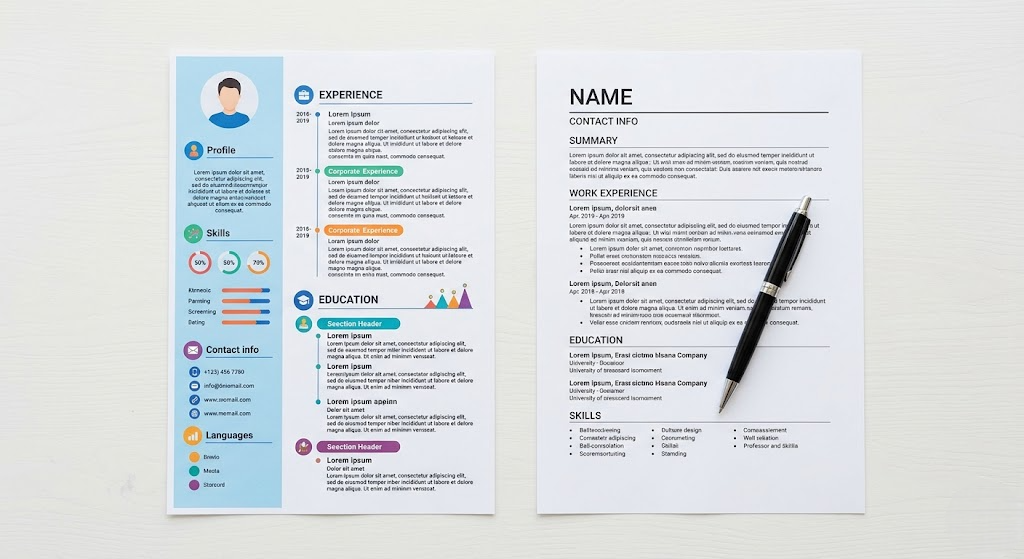 ATS resume format comparison: two-column Canva template versus clean single-column ATS-optimised resume